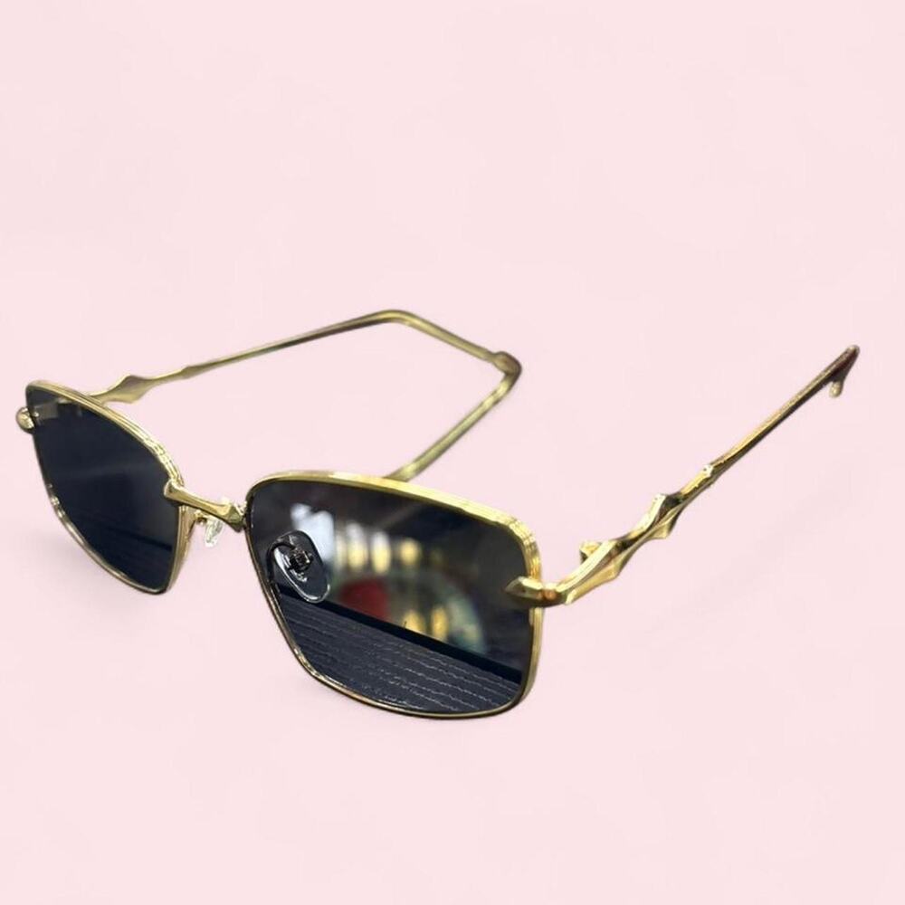 Sunglasses rectangular gold and black lens slim indy sleeze goth alt minimalist